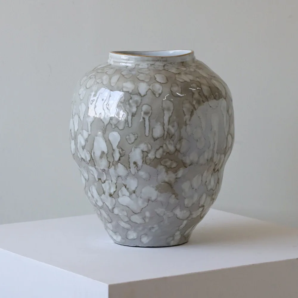 Jingdezhen Mottled Grey Large Floor Jar Vase in slate — front view