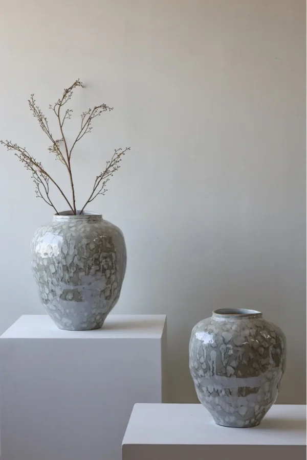 Jingdezhen Mottled Grey Large Floor Jar Vase in slate — in a room setting