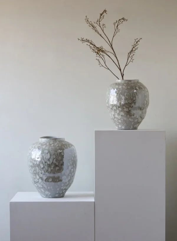 Jingdezhen Mottled Grey Large Floor Jar Vase in slate — in a room setting