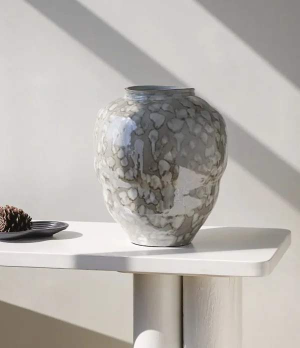 Jingdezhen Mottled Grey Large Floor Jar Vase in slate — in a room setting