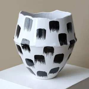 Jingdezhen Black Brush-Mark Wide-Mouth Floor Vase, Large or in ivory — front view