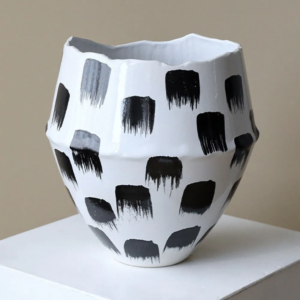 Jingdezhen Black Brush-Mark Wide-Mouth Floor Vase, Large or in ivory — front view