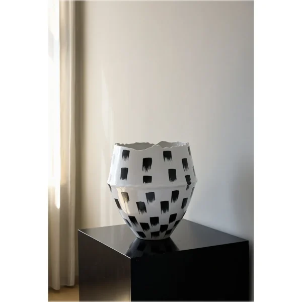 Jingdezhen Black Brush-Mark Wide-Mouth Floor Vase, Large or in ivory — in a room setting