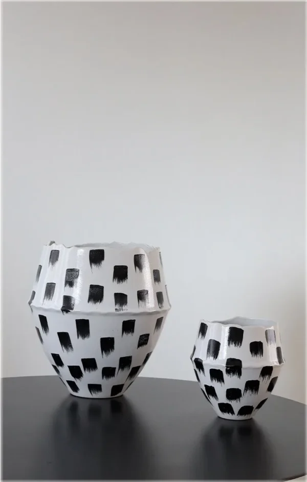 Jingdezhen Black Brush-Mark Wide-Mouth Floor Vase, Large or in ivory — in a room setting