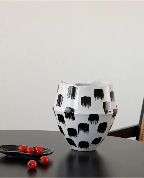 Jingdezhen Black Brush-Mark Wide-Mouth Floor Vase, Large or in ivory — in a room setting