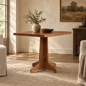 Joint Square Walnut Table on Central Tenon Pedestal in walnut — in a room setting