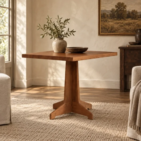 Joint Square Walnut Table on Central Tenon Pedestal in walnut — in a room setting