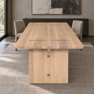 Josei White Oak Plank Dining Table with Butterfly Joints in natural oak — front view