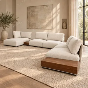 Julian Modular Sofa in Cream Fabric with Integrated Side — in a room setting