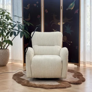 Jungle Woven Walnut Electric Swivel Lounge Chair, 96 cm in oatmeal — front view