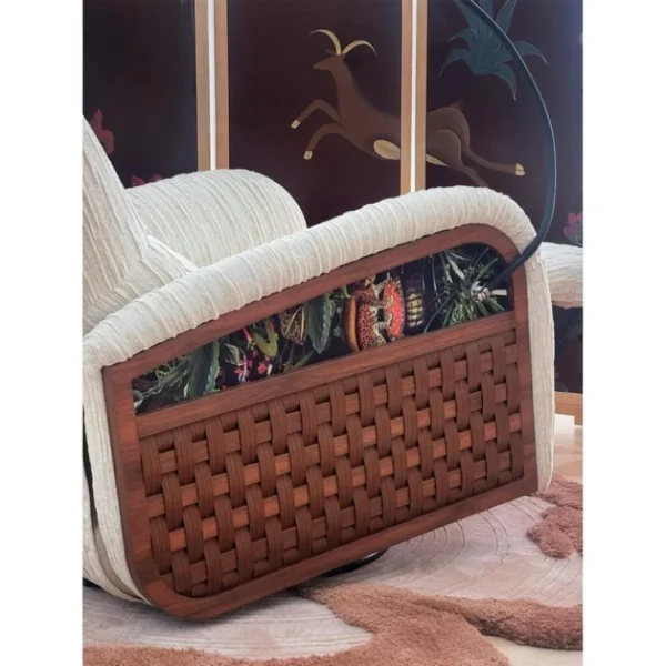 Jungle Woven Walnut Electric Swivel Lounge Chair, 96 cm in oatmeal — in a room setting