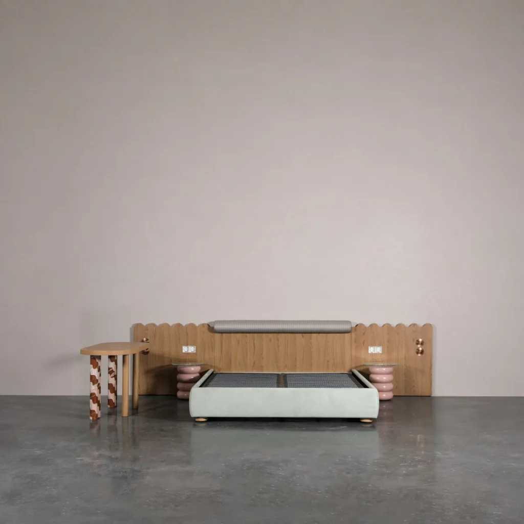 Kids Room Wave Oak Bed Set in solid oak — front view
