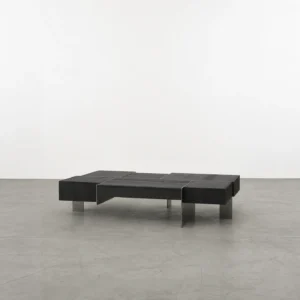 Kitale Black Oak Block Coffee Table with Black Metal Base in black — front view