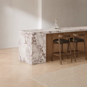 Marble Waterfall Kitchen Island in ivory — front view