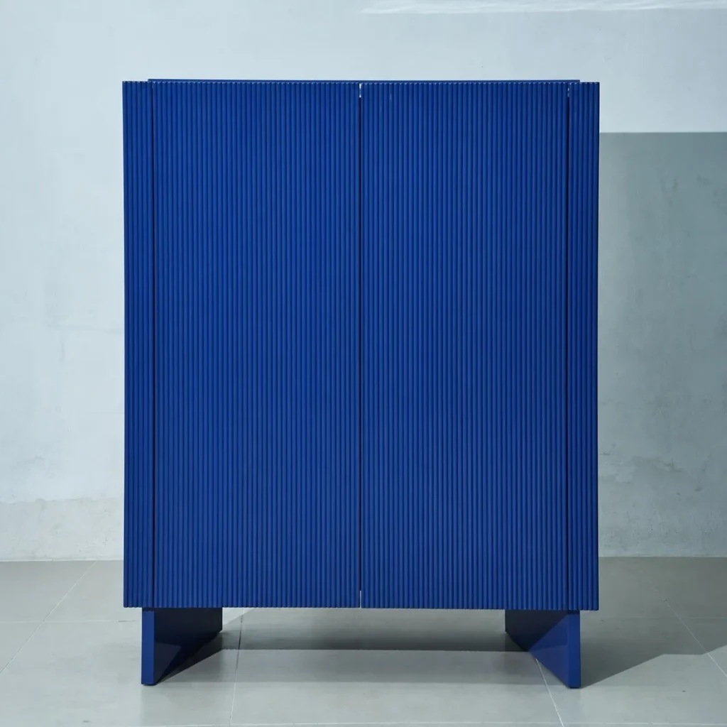 Klein Blue Fluted Lacquered Tall Cabinet in blue — front view