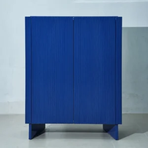Klein Blue Fluted Lacquered Tall Cabinet in blue — front view