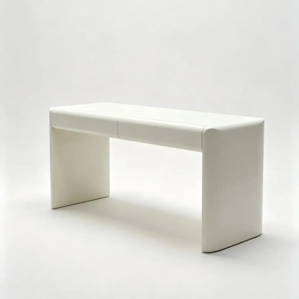 White Lacquered Waterfall Desk with Rounded Edges, 178 cm in ivory — front view