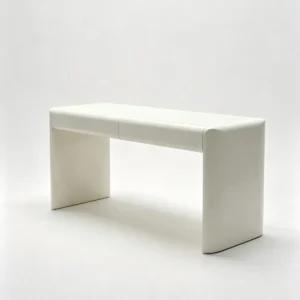 White Lacquered Waterfall Desk with Rounded Edges, 178 cm in ivory — front view