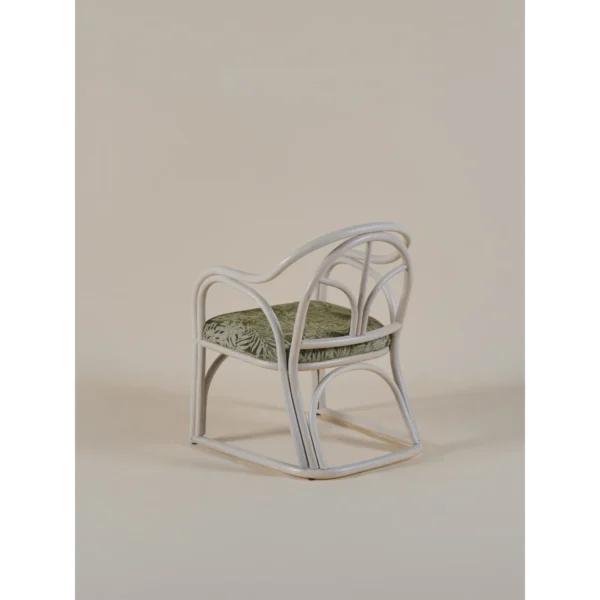 Lanxu Ivory Rattan Armchair with Green Leaf Jacquard Cushion in oatmeal — in a room setting