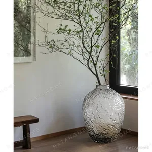 Crackle Texture Smoked Glass Vase, Tabletop or Floor, Three in slate — in a room setting