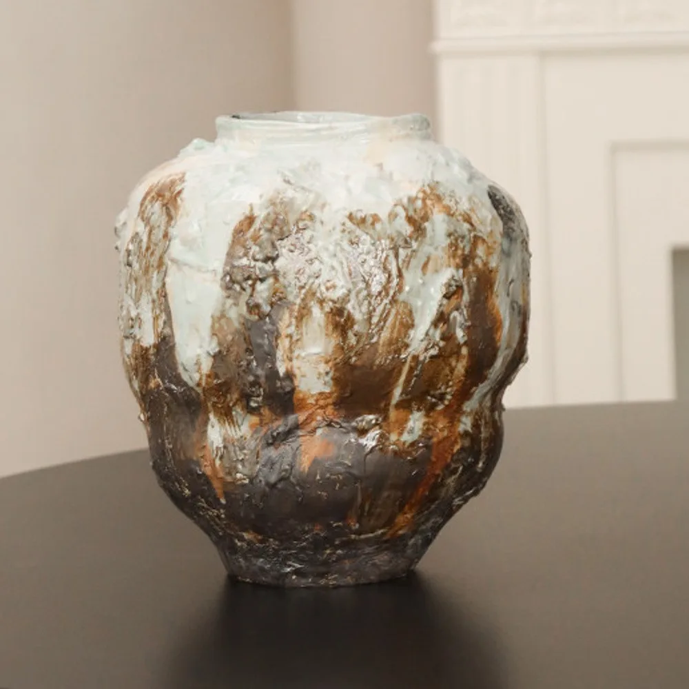 Volcanic Lava Glaze Floor Jar Vase, Large or Small in ivory — front view
