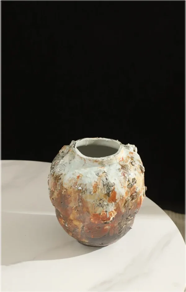 Volcanic Lava Glaze Floor Jar Vase, Large or Small in ivory — in a room setting