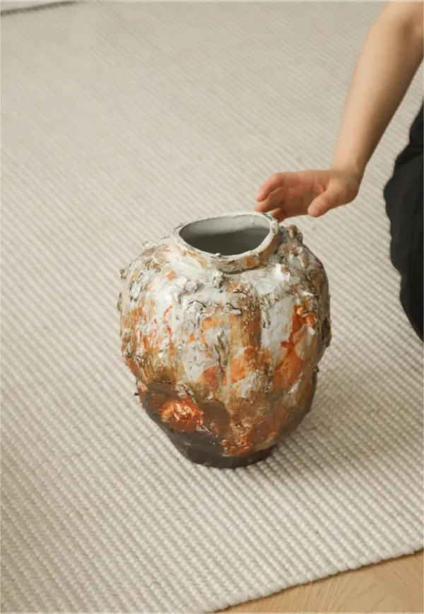 Volcanic Lava Glaze Floor Jar Vase, Large or Small in ivory — in a room setting