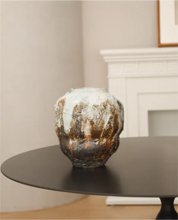 Volcanic Lava Glaze Floor Jar Vase, Large or Small in ivory — in a room setting