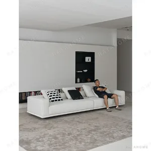 Skyline Modular Sofa in Cream Fabric on Low Floating Base — in a room setting