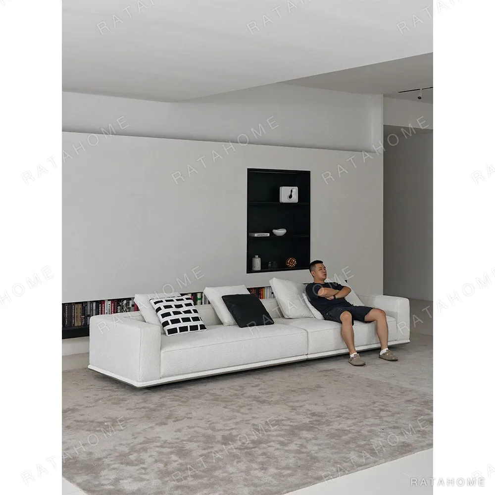 Skyline Modular Sofa in Cream Fabric on Low Floating Base — in a room setting