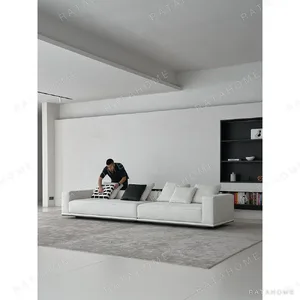Skyline Modular Sofa in Cream Fabric on Low Floating Base — in a room setting