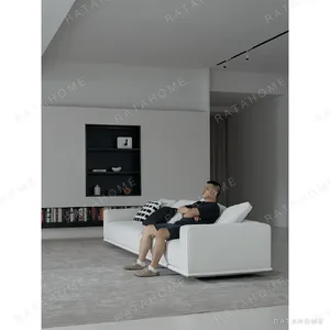 Skyline Modular Sofa in Cream Fabric on Low Floating Base — in a room setting