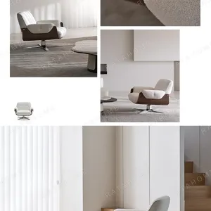 Bentwood Shell Swivel Lounge Chair in Cream Fabric — in a room setting