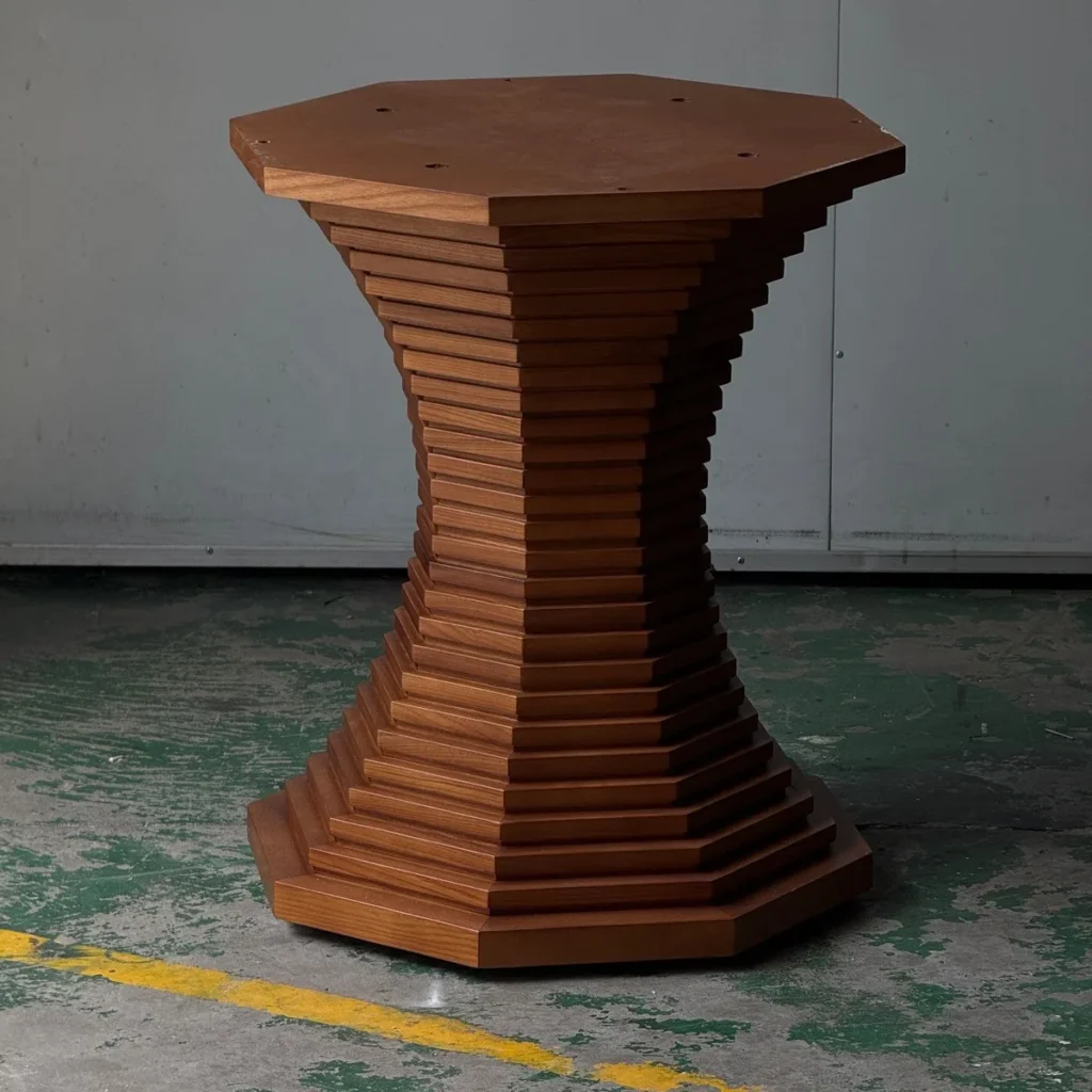 Stacked-Layer Octagonal Walnut Table Base in walnut — front view