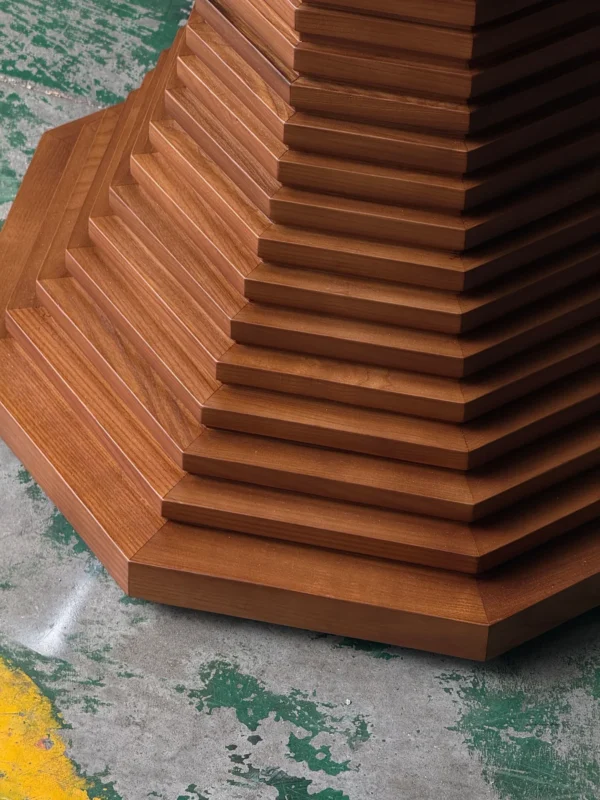 Stacked-Layer Octagonal Walnut Table Base in walnut — detail