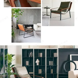 Lazy Lounge Chair in Black Leather on Ultra-Slim Wood Frame — in a room setting