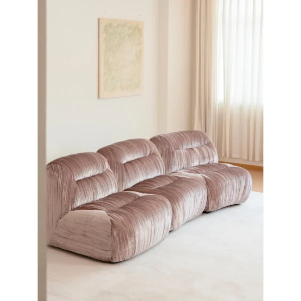 Lazy Two-Module Sofa in Dusty Pink Textured Velvet — in a room setting