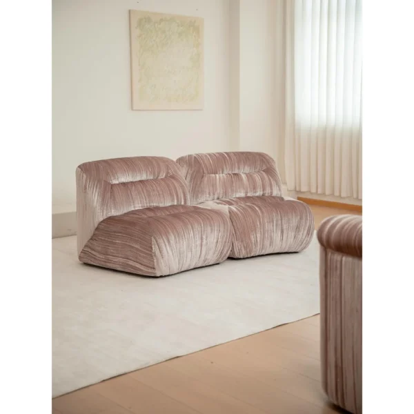Lazy Two-Module Sofa in Dusty Pink Textured Velvet — in a room setting