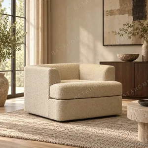 Lazy Single Lounge Sofa in Cream Faux Shearling — in a room setting