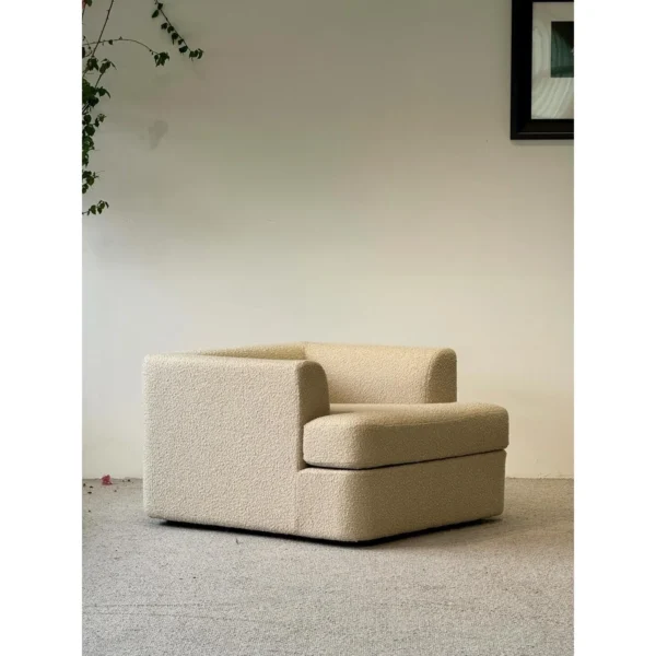 Lazy Single Lounge Sofa in Cream Faux Shearling — in a room setting