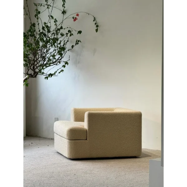 Lazy Single Lounge Sofa in Cream Faux Shearling — in a room setting