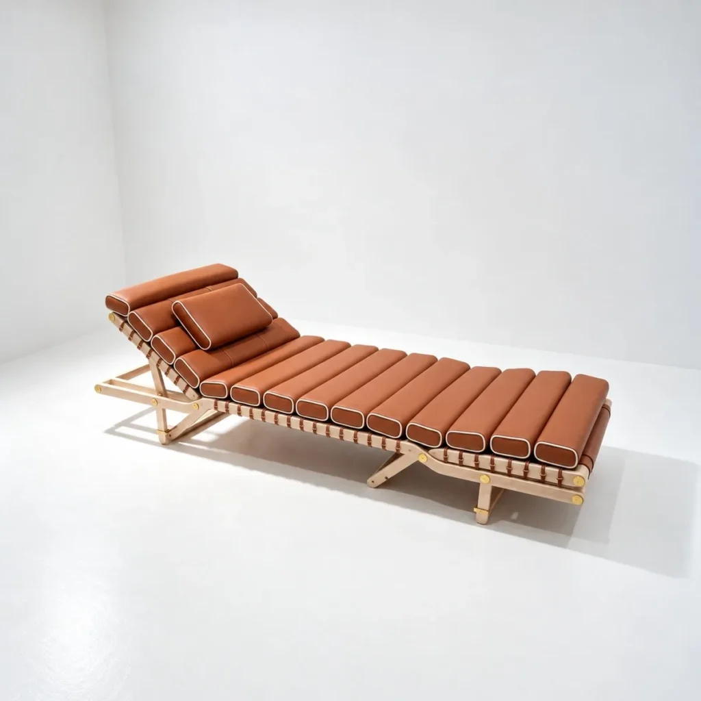 Leather Chaise Lounge Chair in stainless steel — front view