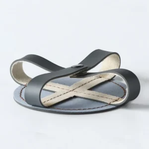 Leather Coaster Set with Strap Holder, Dusk Grey or Mist in slate — front view