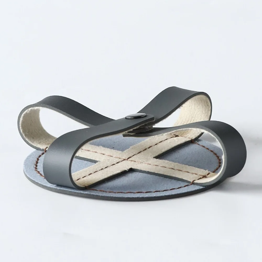 Leather Coaster Set with Strap Holder, Dusk Grey or Mist in slate — front view