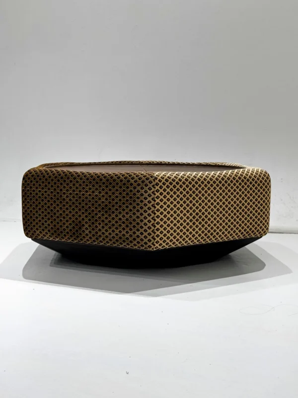 Hexagonal Leather and Plaid Fabric Coffee Table in clay — in a room setting