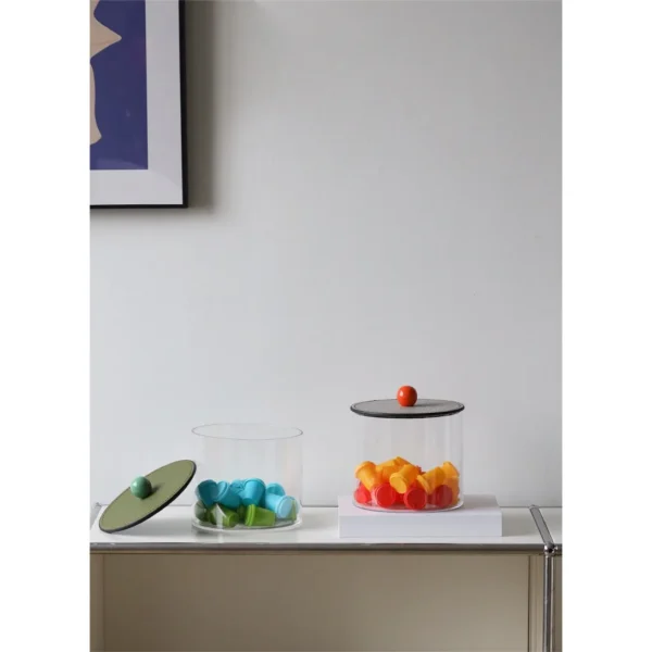 Leather-Lidded Glass Storage Jars, Set of Two in slate — in a room setting