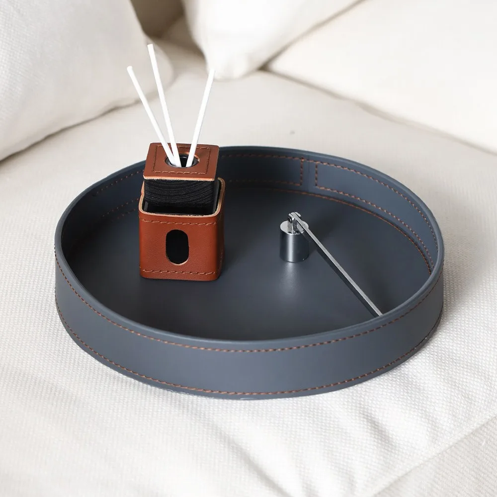 Leather-Wrapped Reed Diffuser Bottle in Tan — front view
