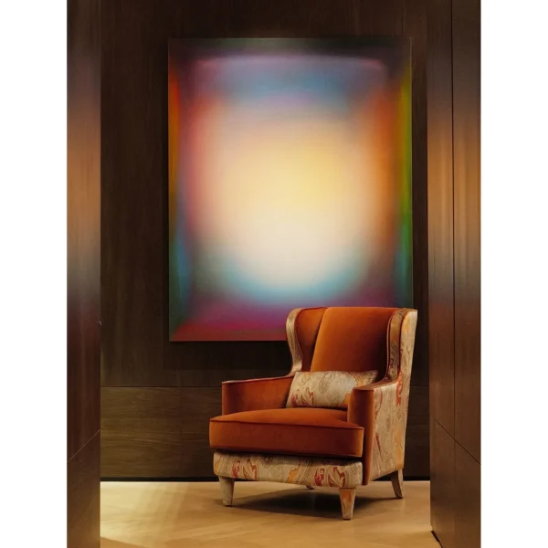 Legacy 28 Wingback Armchair in Golden Orange Velvet — in a room setting