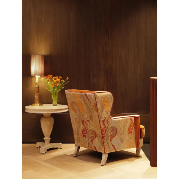 Legacy 28 Wingback Armchair in Golden Orange Velvet — in a room setting