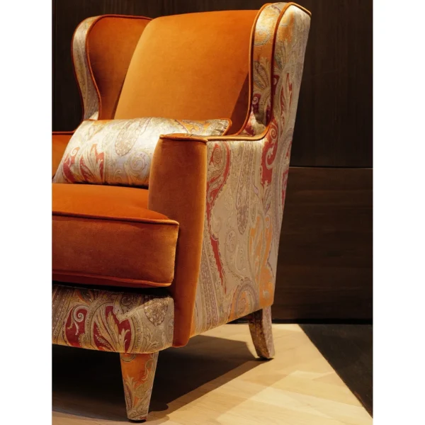 Legacy 28 Wingback Armchair in Golden Orange Velvet — in a room setting